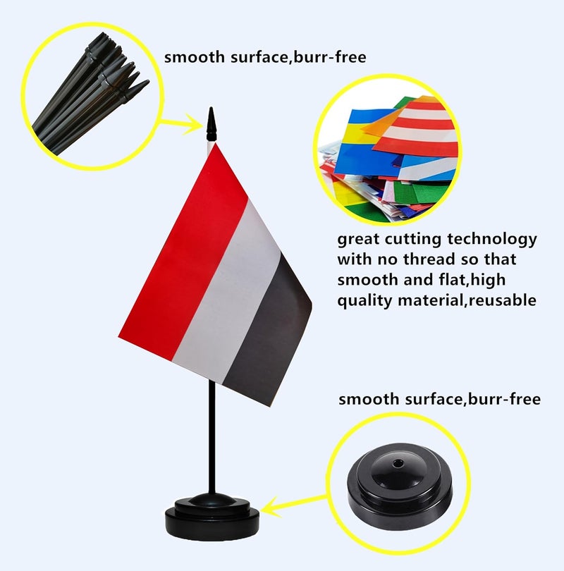 tibijoy Yemen Yemeni Small Mini Desk Flag Set Miniature Yemen Yemeni Table Office Flag with 13" Black Pole, Black Base, Miniature Yemen Deluxe Desktop Flag(2 Pack) - Image 2